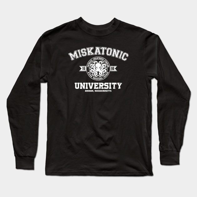 Miskatonic University (White) Long Sleeve T-Shirt by Miskatonic Designs